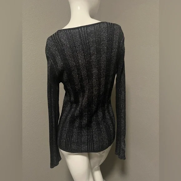 Harley-Davidson Women”s  Black & Silver Metallic LS Stretch Top Blouse Size XL - Picture 4 of 12